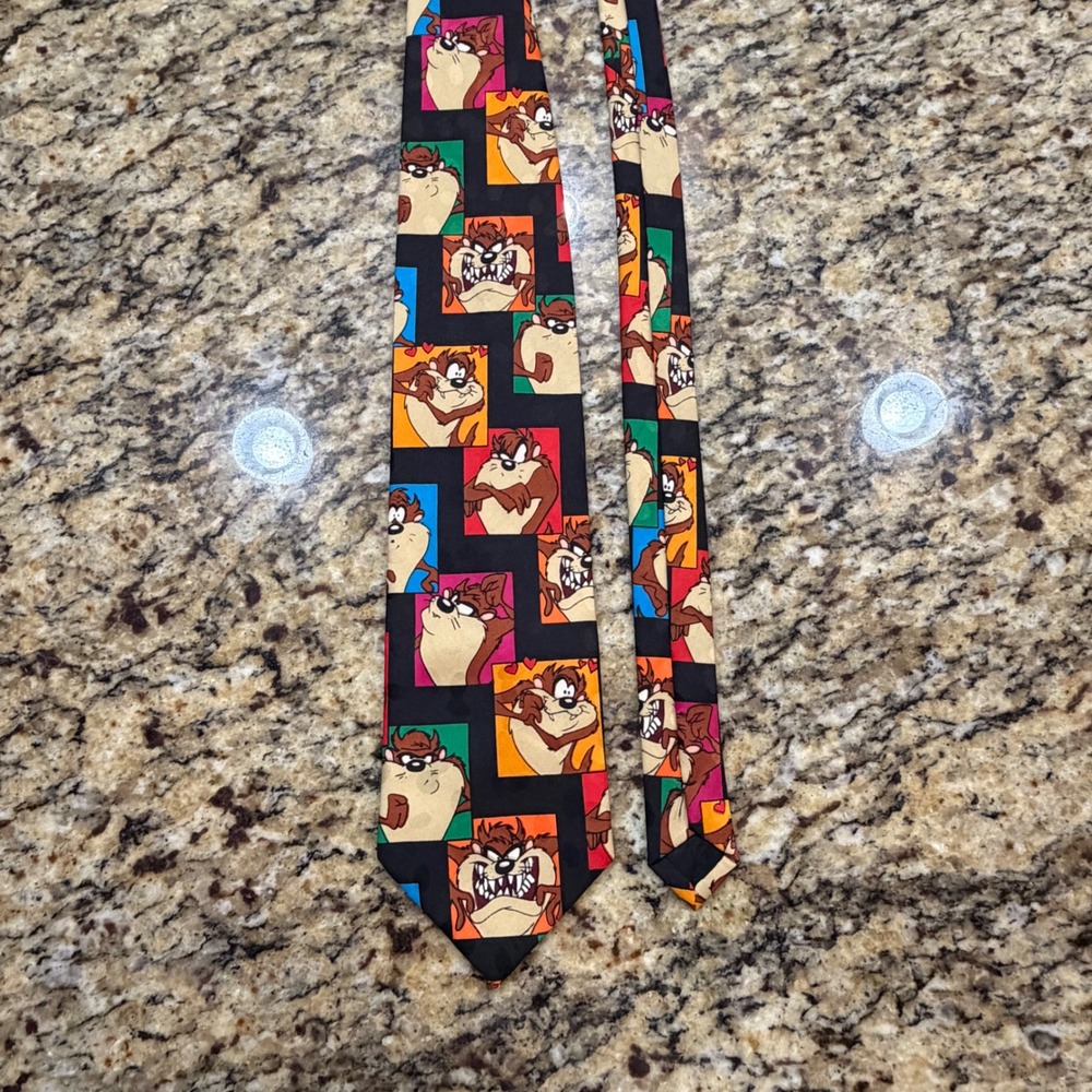 Vintage 1995 Looney Tunes Tasmanian Devil Taz Necktie Men Black Colorful 90s Tie